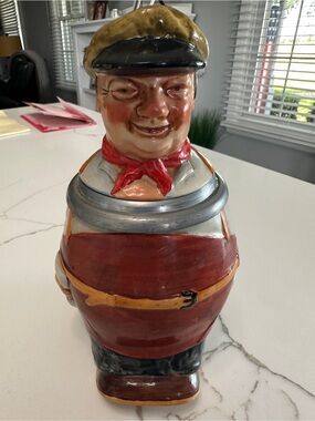 Vintage Reinhold Merkelbach Figurine Ceramic Lidded beer stein jug.